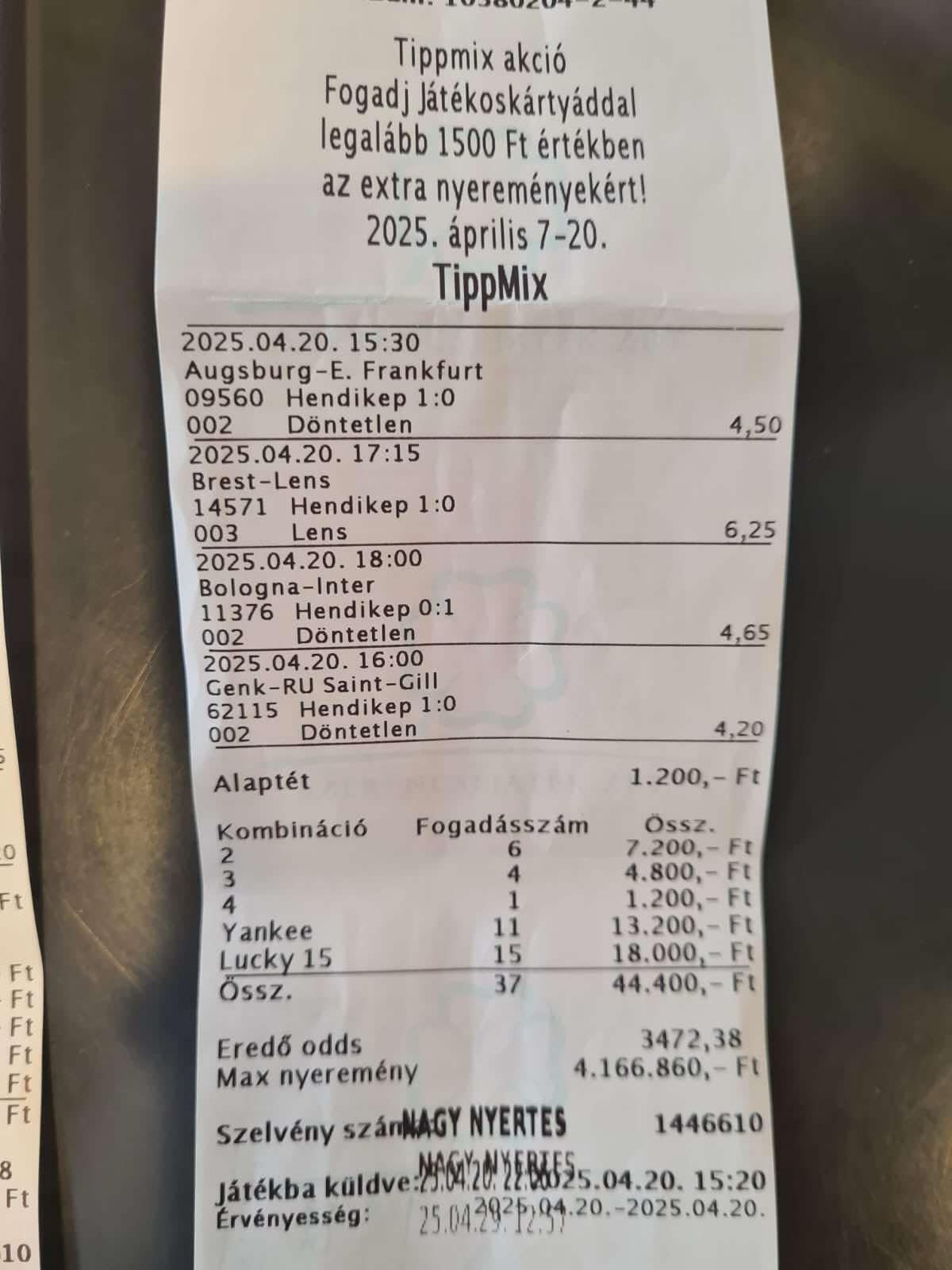 Napi fix kész szelvény 2 és 4 közti odds !
